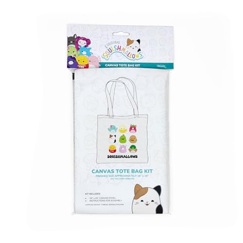 Squishmallows Canvas Tote Bag DIY Sewing Kit – 24" x 43" Cotton Canvas Fabric Panel – Makes 16” x 15” Reusable Tote – Beginner Friendly Craft Project – Cream