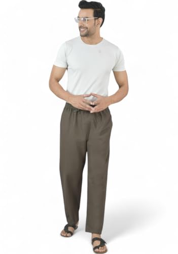 Image of Men's Formal Cotton Pants, Pure Cotton, Elastic Waist with Drawstring, Formal & Lounge Wear