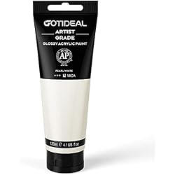 GOTIDEAL Metallic Acrylic Paint Pearl White Tubes(120ml, 4.1 oz) | Non Toxic, Non Fading, Rich Pigments,for Painters, Adults & Kids,Ideal for Canvas Wood Clay Fabric Ceramic Craft Supplies