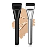 BEAUTYFACTOR 2Pcs Flat Foundation Brush,Face Mask Brush Makeup Spatula Facial Brush for Liquid Foundation Mask,Premium Face Korean Makeup Brush for Blending Cream (Black&Silver)