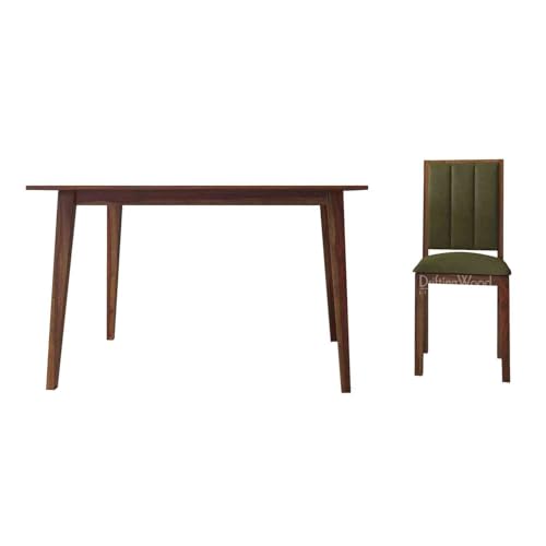 Image of DRIFTINGWOOD Tiya Dining Table 4 Seater | Four Seater Dinning Table with 4 Chairs in Green Cushions for Home | Rosewood, Honey Finish, Self Assembly(DIY)