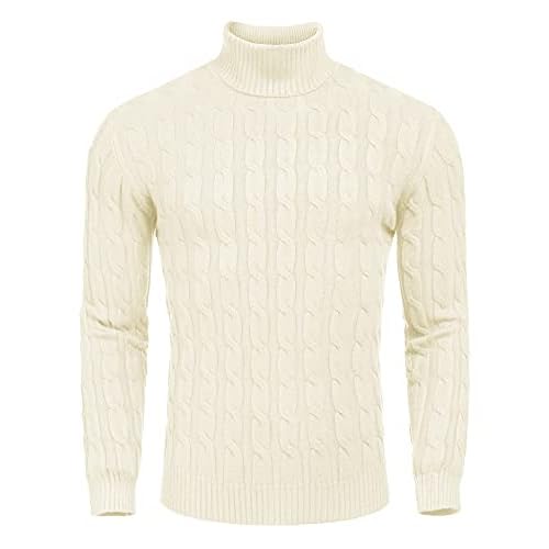 COOFANDY Men’s Slim Fit Turtleneck Sweater Casual Twisted Knitted Pullover Sweaters Apricot