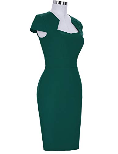 Women's 50S Vintage Cap Sleeve Knee-Length Bodycon Pencil Dress Dark Green L #TOP2