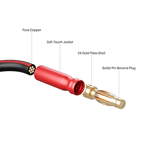 Gearit 14 Awg Speaker Cable Wire With Banana Plugs (2 Pack, 6.6 Feet - 2 Meter) 14Ga Gauge Banana Wire For Bi-Wire Bi-Amp Hifi Surround Sound - 99.9% Ofc Copper, Gold Plated Tips - Black, 6 Ft #TOP2