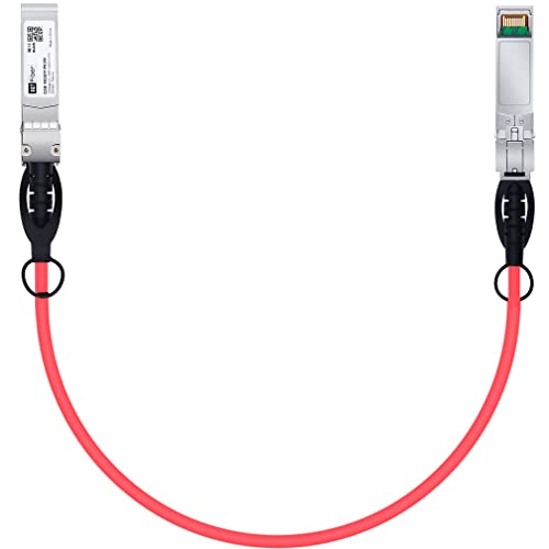 H!Fiber Red SFP+ Cable, 10G SFP+ DAC, 0.25M(0.82ft), Passive Direct Attach Copper Twinax Cable for Cisco SFP-H10GB-CU0.25M, Ubiquiti UniFi UC-DAC-SFP+, Meraki, Mikrotik, Intel, Fortinet, Netgear