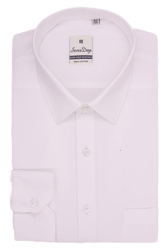 Image of 7-DAYS Men's Premium Formal Shirt - 100% Pure Cotton, Regular Fit, Plain, Full Sleeves, with Pocket - Perfect for Office Wear & Under Suits