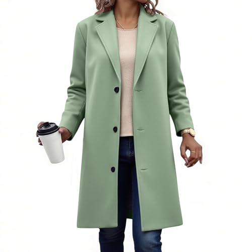 Image of Elegteave Wool Coats for Women Thicken Notched Lapel Collar Business Pea Coats Winter Single Breasted Overcoat with Pocket