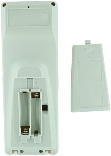 Back view of the AC remote control with the battery compartment open, showing slots for two AAA batteries.