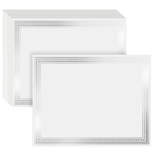 Juvale 50 Sheets Silver Foil Certificate Paper for Printing - Customizable Blank Cardstock with Border for Graduation Diploma, Achievement Awards, Recognition Documents (8.5 x 11 in, White)