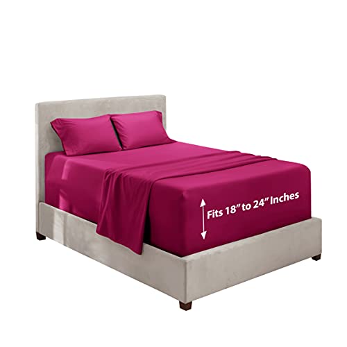 Image of Hearth & Harbor Extra Deep Pocket King Sheets - 4 Piece Hotel Luxury King Sheet Set Fits Up to 24 inch Mattress - Ultra Soft Luxury King Bed Sheet Set - Soft & Breathable, King, Vivacious Magenta
