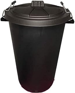 FXDM LARGE BLACK GARDEN DUSTBIN- 90L REFUSAL HEAVY DUTY PLASTIC WASTE BIN WITH CLIP LID