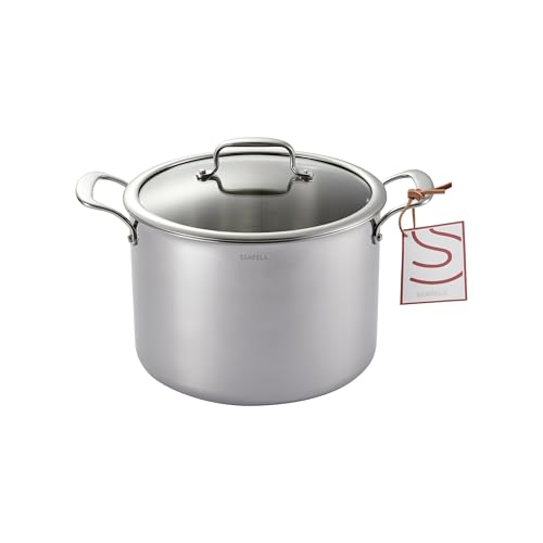 SANFELA Marmite en acier inoxydable avec verre couvercle, 24 cm/8 l, batterie de cuisine en acier inoxydable à 5 couches, compatible avec l'induction, Sans...