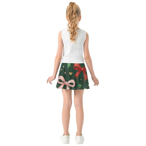 Joisal Girls Skorts Athletic Shorts Red Green Christmas Bows Tennis Skirts for Kids Uniform School Skirt 3t4