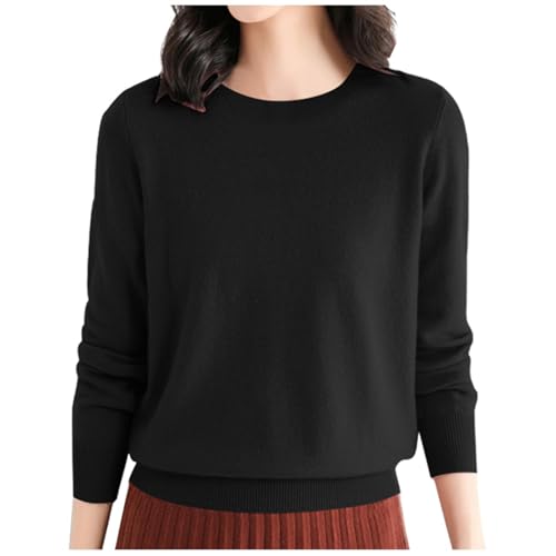 2025 - Camiseta de lana para mujer, cuello redondo, manga larga, camiseta de viaje/senderismo, suéter de lana para mujer, Negro , M