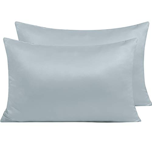NTBAY 2 Pack Zippered Satin Pillow Cases for Hair and Skin Luxury King Hidden Zipper Pillowcases Set of 2, 50x90 cm, Grey