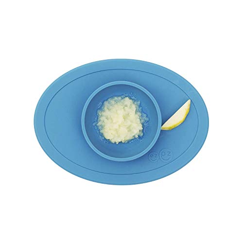 ezpz Tiny Bowl (Blue)- 100% Silicone Suction Bowl with Built-in Placemat for First Foods + Baby Led Weaning - Fits on All Highchair Trays - 6 Months+