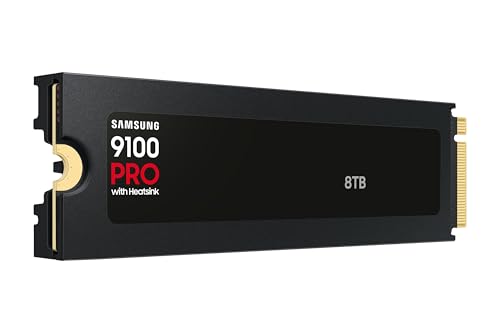 Samsung SSD Interne 9100 Pro avec dissipateur, NVMe 2.0 PCIe 5.0 x4, Capacité 8To, Vitesse de Lecture jusqu'à 14 800Mo/s, Les Performances de la Gen5 sur PC et PS5, MZ-VAP8T0CW