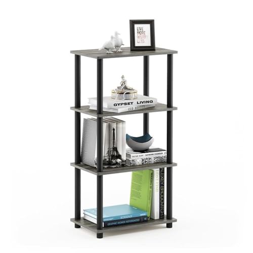 Image of Furinno Turn-N-Tube No Tool 4-Tier Storage Shelf, Narrow, French Oak Grey /Black