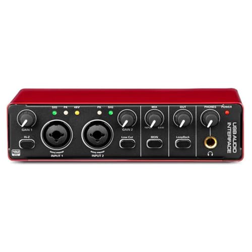 Image of Arvox USB Audio Interface 2x2 Gen 3 | 2-In 2-Out | Premium Mic Pre-Amps | 48V Phantom Power | 24-bit /192kHz Recording | XLR /Mic /Line Inputs | Plug & Play | Metal Body | Red