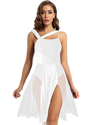 Jan Jean Womens Lyrical Asymmetrical Chiffon Dress Contemporary Ballet Dance Dress Dance Costume White C Large
