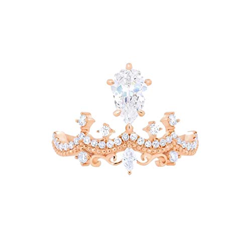 BEUU Women Crown Rings Princess Queen 18K Gold Plated Tiara Ring Tiny CZ Gift Girl Promise Ring