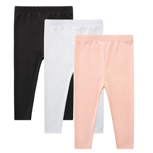 3 Pack Baby Girl Pants Set Solid Ribbed Toddler Girls Leggings for Infant Stretchy Fall Clothes