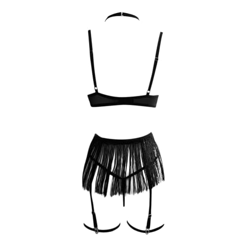 Soutien-gorge à franges et culotte en dentelle fine pour galber la silhouette avec légèreté