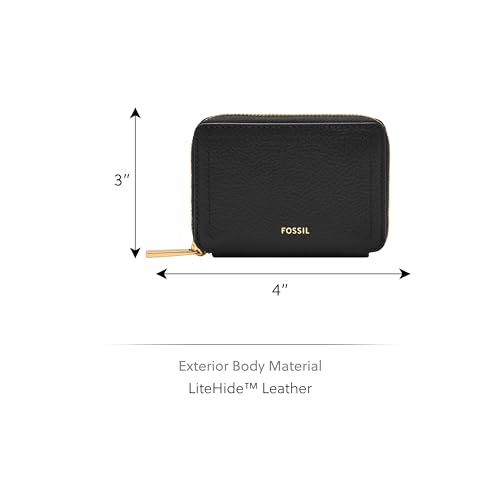 Image of Fossil Women's Logan RFID-Blocking Leather Zip Around Card Case Wallet with Keychain