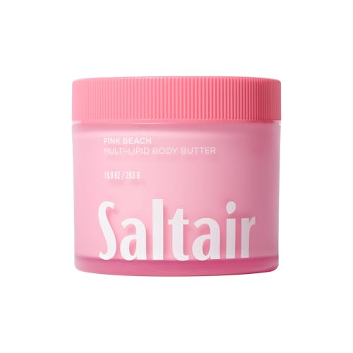 Saltair Multi-Lipid Body Butter - Rich, Nourishing Hydrating Body Cream with Ceramide Complex, Coconut Oil, Shea Butter, and Sea Buckthorn. Moisturizing Dry Skin Care. 10oz Jar - Pink Beach