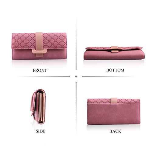 FT FUNTOR RFID Wallets for Women, Trifold Womens Wallet with Coin Zipper Pocket Vegan Leather Ladies Wallets Coins Zipper Pocket with ID Window (Cherry red)3