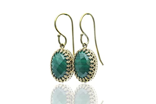 Boucles d'oreilles malachite artisanales et pendants vintage en cristal