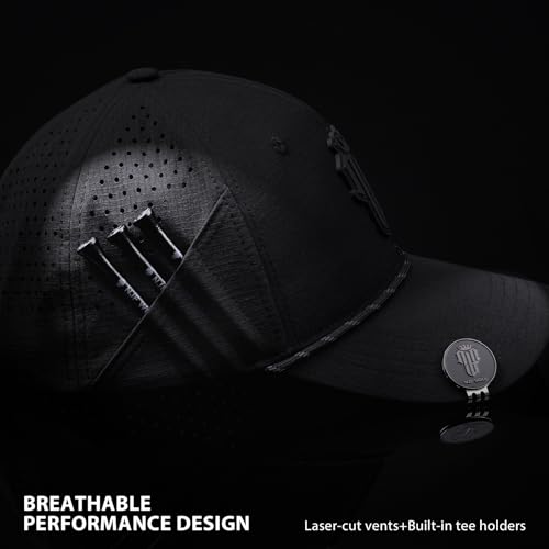 Image of NJF Golf Hat Men - Breathable Mens Golf Hats, Adjustable Rope Hook and Loop Style Cap, Convenient Cap with Tee Holder