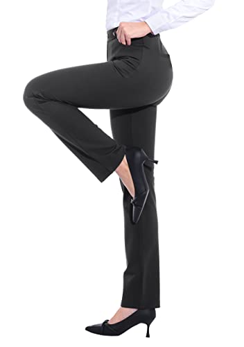 Ztn Women's Yoga Dress Pants Pull On Straight Leg Slacks With Belt Loops Dressy Casual M Dark Grey #TOP2
