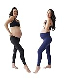 Ingrid & Isabel Basics 7/8 Active Maternity Leggings, Comfortable Fold Over Panel, Black/Navy, Womens Size XL