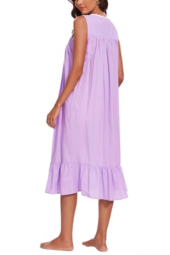 Image of AVIIER 100% Cotton Nightgowns for Women Sleeveless Sleep Dress Ladies Gowns Sleepwear with Pockets