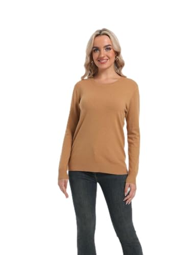 RQB Women's Camel Black Crewneck Sweater, Long Sleeve