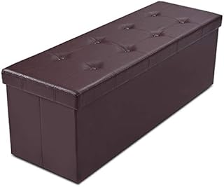 COSTWAY Folding Storage Ottoman, Faux Leather Footstool Bench Toy Box Chest with Lid, Home Living Room Bedroom Hallway Space Saving Bed End Stool, 300kg Weight Capacity (114 x 38 x 38cm, Brown)