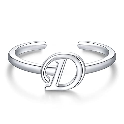 Anillos de letras iniciales apilables de plata de ley 925, anillo de letra D del alfabeto en mayúscula Cover