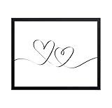 Poster Master Vintage Minimalist Poster - Retro Romantic Print - Two Hearts, Line Drawing, Simple, Plain, Couple - Gift for Artist, Friend - Wall Decor for Bedroom, Office, 11x14 Black Framed
