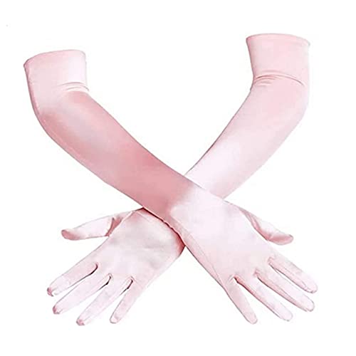 Burkashear Gants Longs femme gant Années 1920s Style-couleur unie Taille Élastique Gants De Soirée de opéra de mariage de bal classique Accessoire Gants de mariée danse (rose, taille unique) Cover
