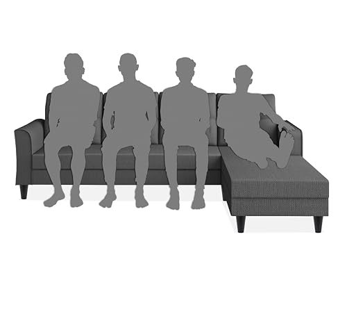 Image of Adorn India Maddox Tufted L Shape 5 Seater Sofa Chenille Sofa Set RHS (Grey) (3 Year Warranty)