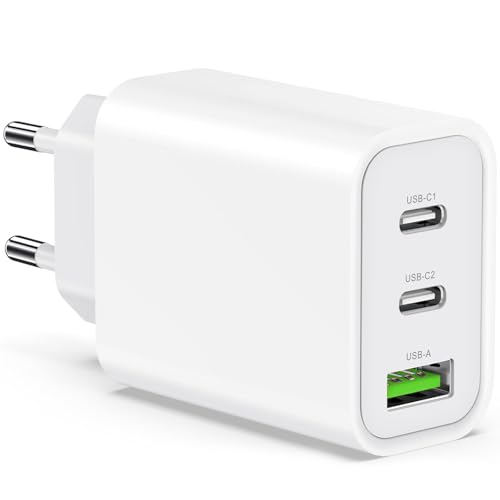 USB C Ladegerät 65W 3-Port USB Schnellladegerät USB C Netzteil PD Ladegerät kompatibel mit MacBookPro/Air iPhone 16/16 Pro/15/14/13 iPad mini/Ai