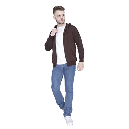 Image of Plain Zip Neck Hooded Winter Cotton Sweatshirt with Full Sleeves