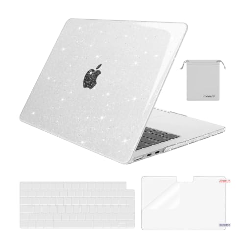 MOSISO Cover Compatibile con MacBook Air 15 Custodia M5 M4 M3 M2 2026 2025-2023 A3448 A3241 A3114 A2941,Glitter Cover per Macbook Air 15 Pollici M5 M4 M3 M2&Copritastiera&Pellicola&Borsa, Trasparente