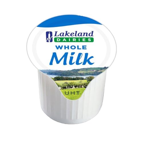 Lakeland UHT Whole Full Fat Milk Pot 12ml Pack of 100 Long Shelf Life Catering Hospitality Office Disposable Dairy Drink Mix Sachets with Welari Thank You Card | (100pack) (1200ml)