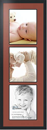 ArtToFrames Collage Photo Frame Double Mat with 3-11x14 Openings with Satin Black Frame and Cognac mat.