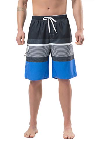 Lncropo Swimming Trunks for Men Quick Dry Striped Men's Boys Swim Trunks Beach Board Shorts with Mesh Lining (B4-Navy, 38)