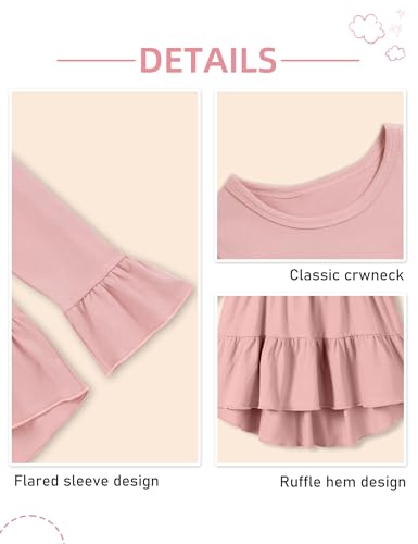 Image of Toddler Girl Clothes Long Sleeve Ruffle Dress Top and Jeans Pants Toddler Girl Fall Outfits