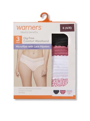Image of Warner's Women's Blissful Benefits Women's Dig-free Microfiber Lace Hipster 3-pack
