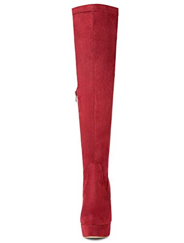 Allegra K Women's Platform Block Heel Red Over Knee High Boots - 8.5 M US
